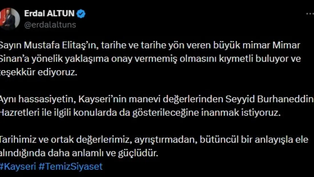 SP’li Altun’dan Elitaş’a teşekkür mesajı