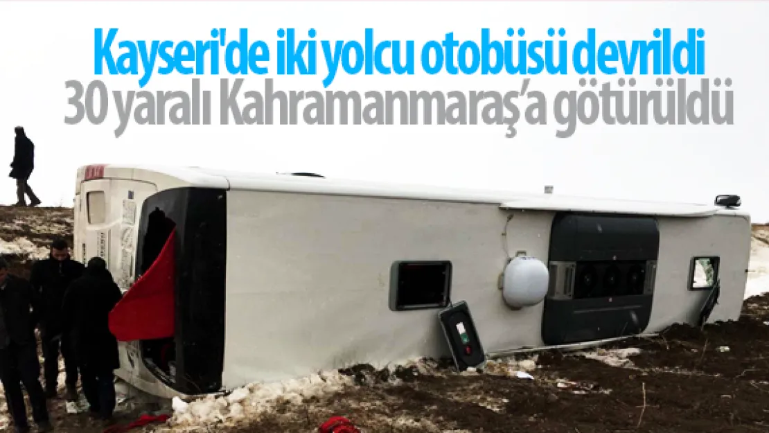 Kayseri'de iki yolcu otobüsü devrildi