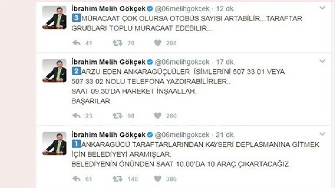 Gökçek'ten Ankaragüçlülere otobüs desteği