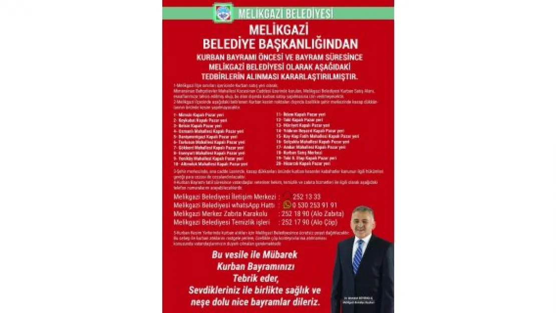 Melikgazi'de kurban kesim yerleri bayrama hazır