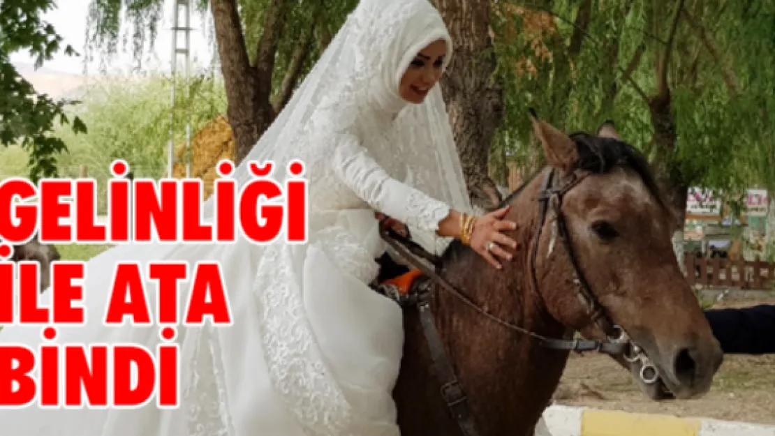 Gelinliği ile ata bindi