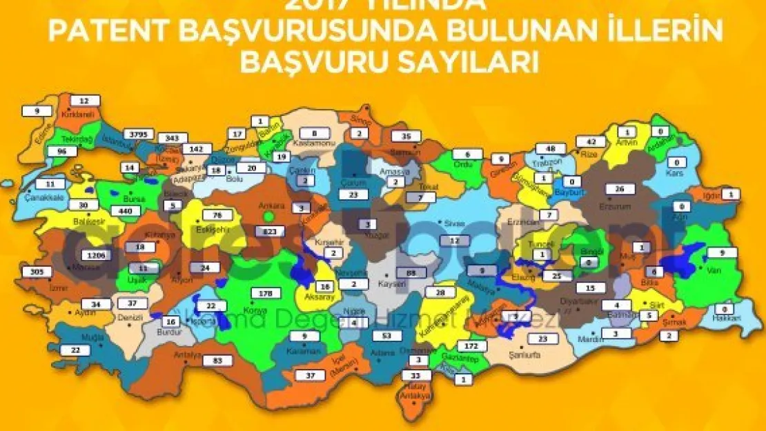Türkiye'nin il il patent başvuru sayısı