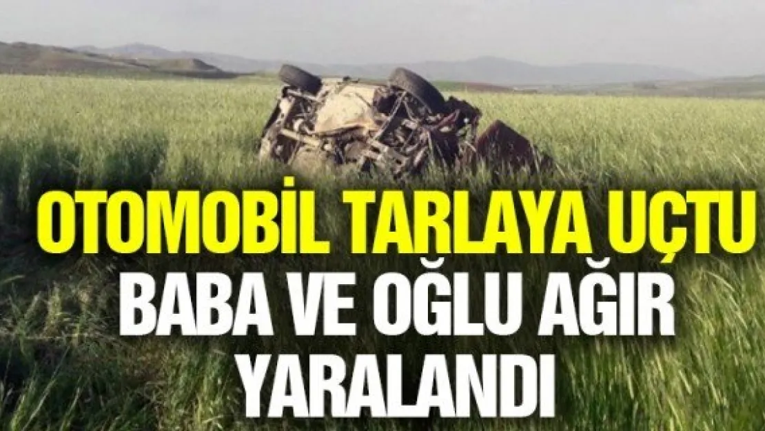 OTOMOBİL TARLAYA UÇTU, BABA VE OĞLU AĞIR YARALANDI