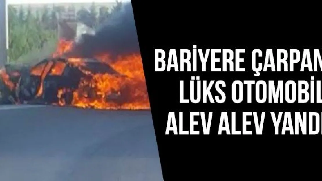 Bariyere çarpan lüks otomobil alev alev yandı