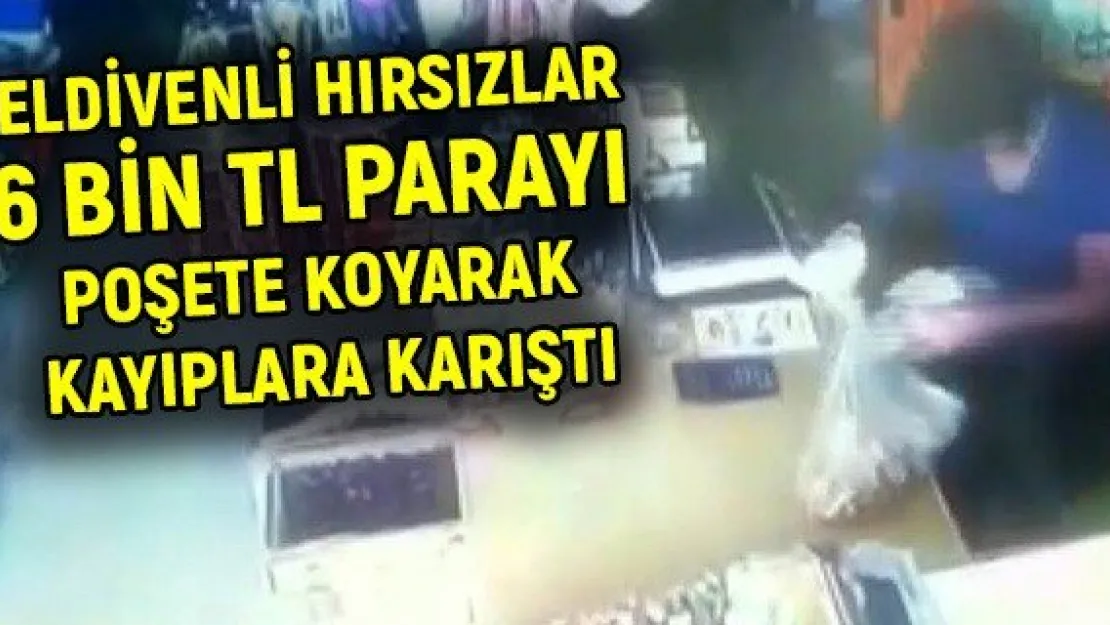 Eldivenli hırsızlar 6 bin TL parayı poşete koyarak kayıplara karıştı