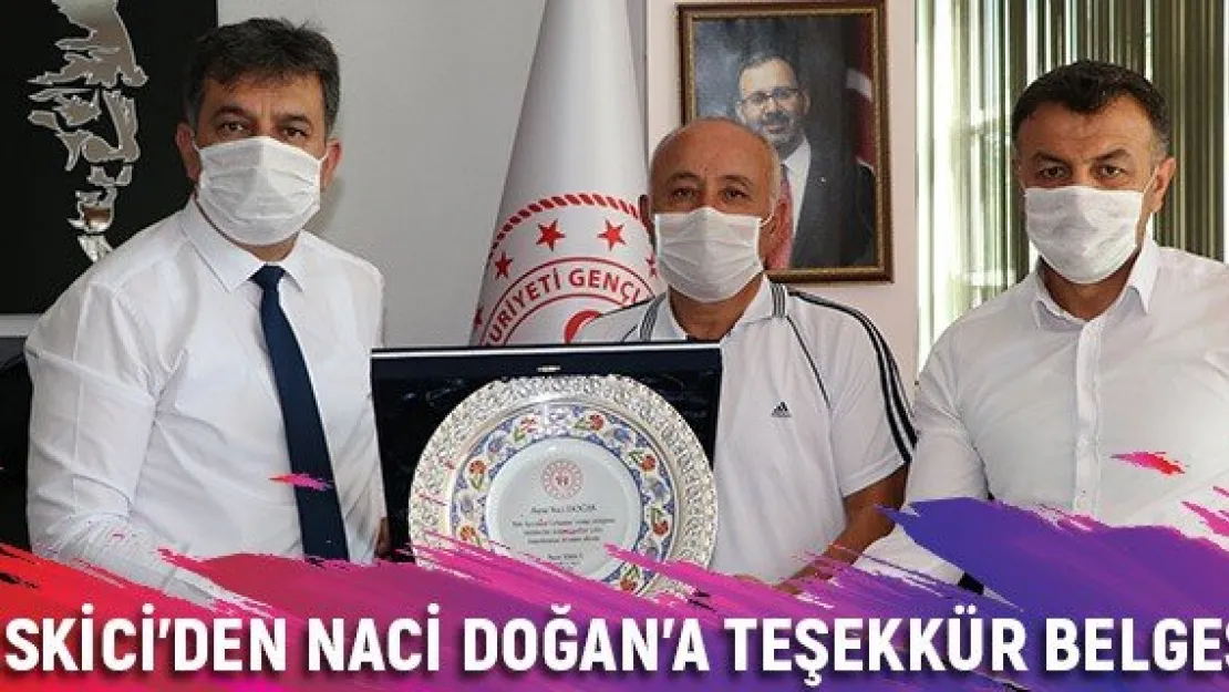 Eskici'den Naci Doğan'a teşekkür belgesi