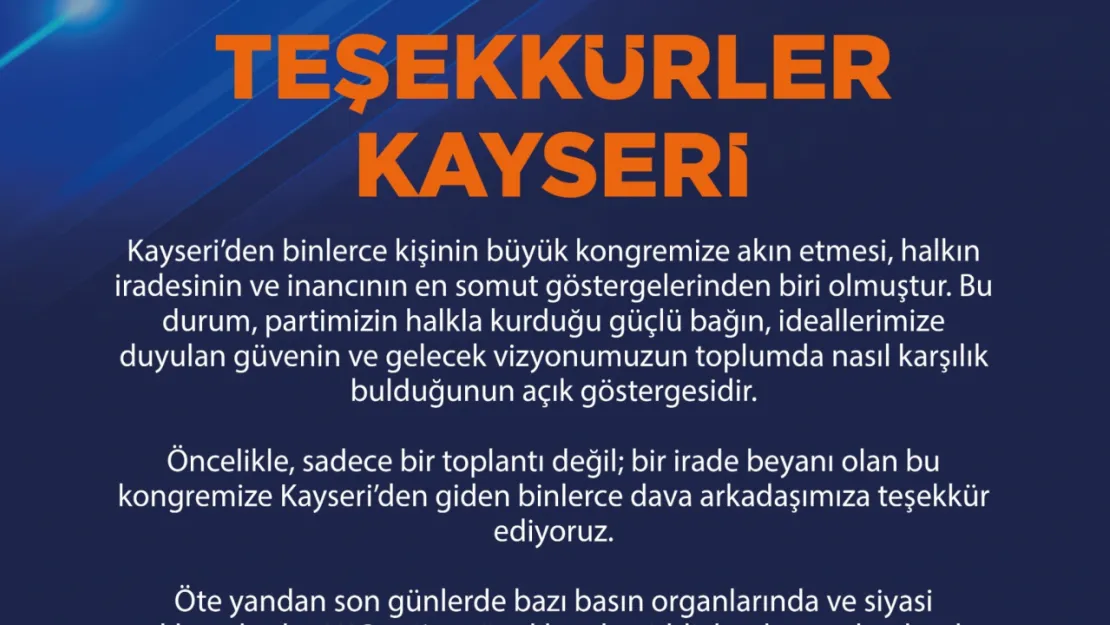 AK Parti Kayseri İl Başkanlığı: 'İftiralara karşı dimdik duracağız'