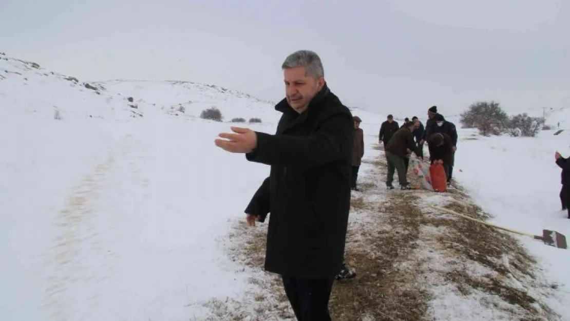 Başkan Altun yaban hayvanlarına yem verdi, yolda kalan ailenin aracını itti