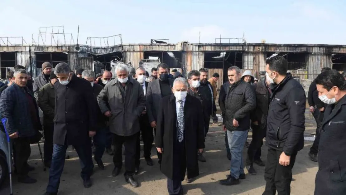 Başkan Büyükkılıç, yangından zarar gören garajı inceledi, destek sözü verdi