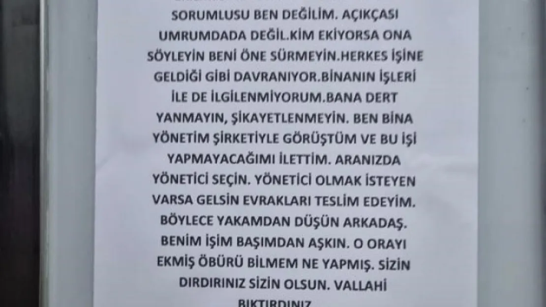 Bina yöneticisinin güldüren isyanı: 'Yakamdan düşün, vallahi bıktırdınız'