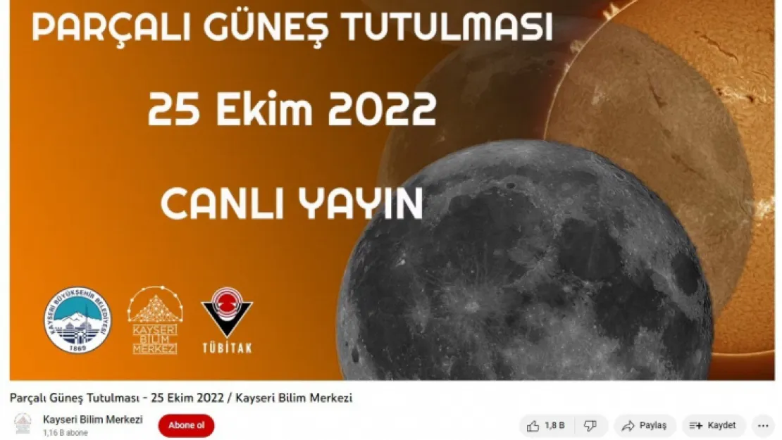 Büyükşehir'in parçalı güneş tutulması canlı yayınını 202 bin kişi izledi