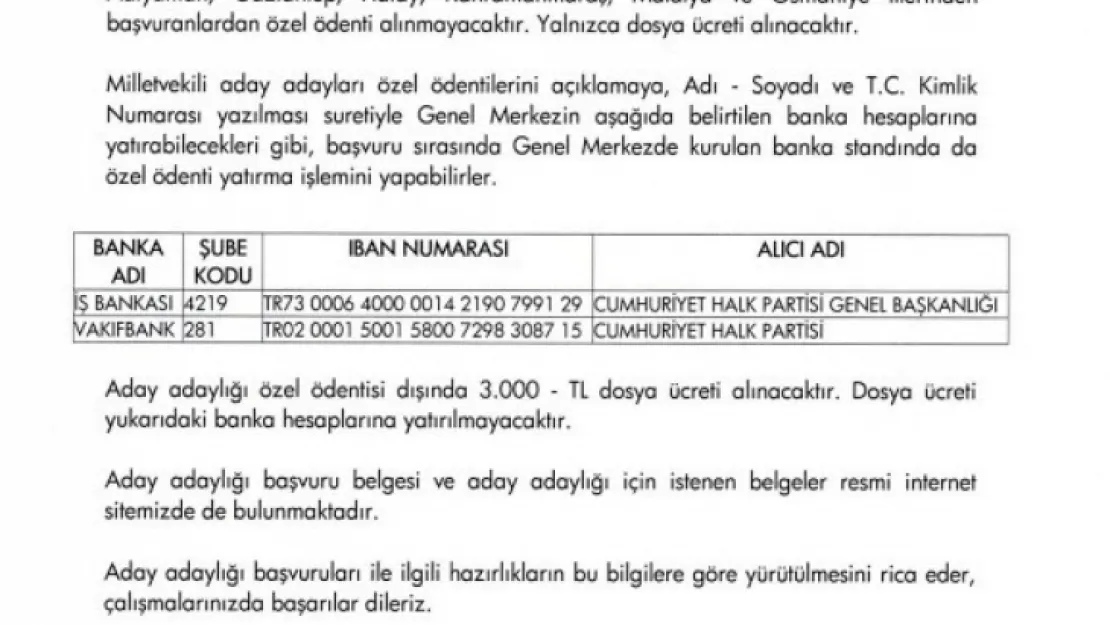 CHP'de adaylık başvurusu yarın başlıyor