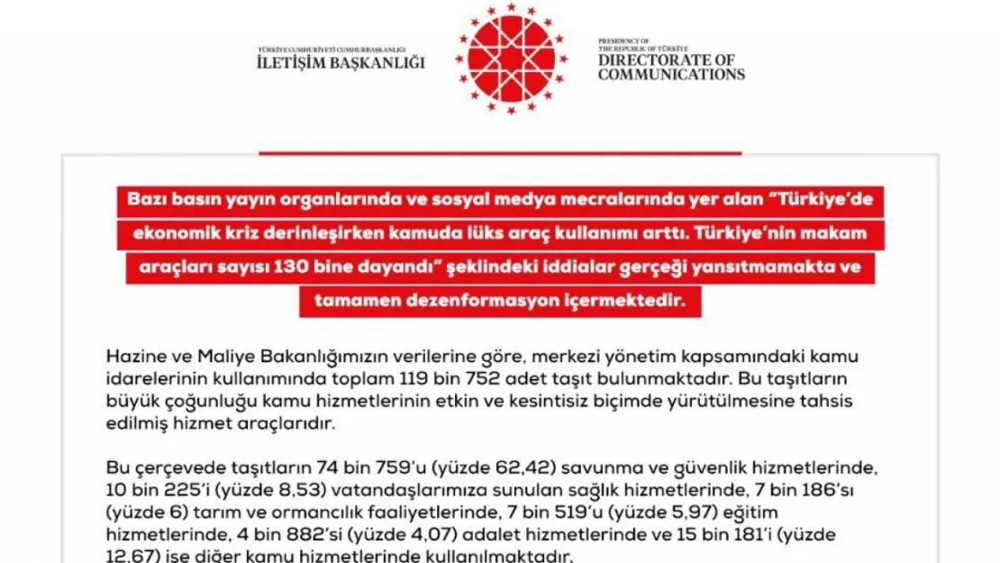 DMM: 'Türkiye'nin makam araçları sayısı 130 bine dayandı iddiası asılsızdır'