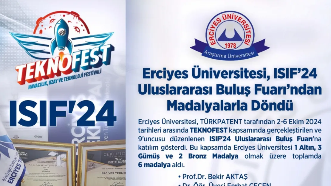 Erciyes Üniversitesi, ISIF'24 Uluslararası Buluş Fuarı'nda 6 Madalya Kazandı