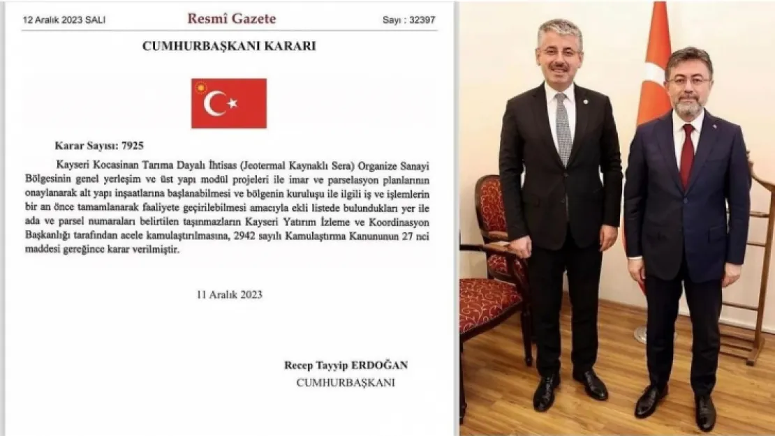 Jeotermal Kaynaklı Sera Organize Sanayi Bölgesi için büyük adım