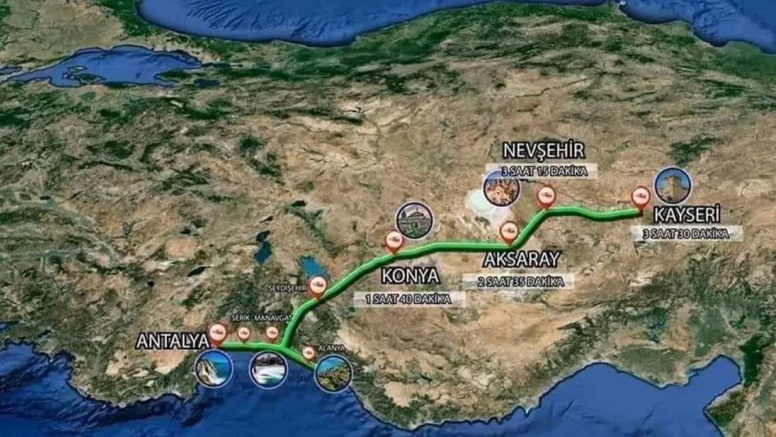 Kayseri-Antalya arası yolculuk  2 saat 45 dakikaya düşecek