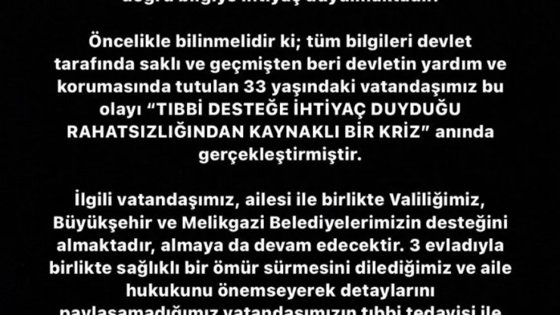 Kayseri Büyükşehir Belediyesinden kendine zarar veren şahıs ile ilgili açıklama