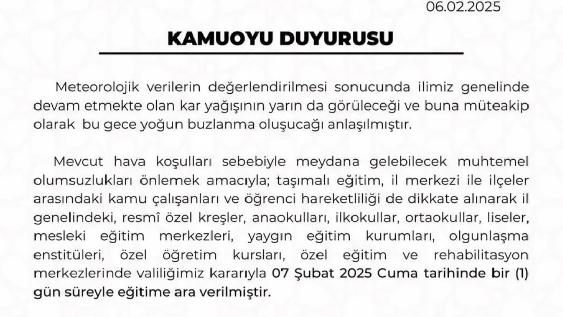 Kayseri'de kar tatili bir gün uzadı: Cuma günü okullar tatil