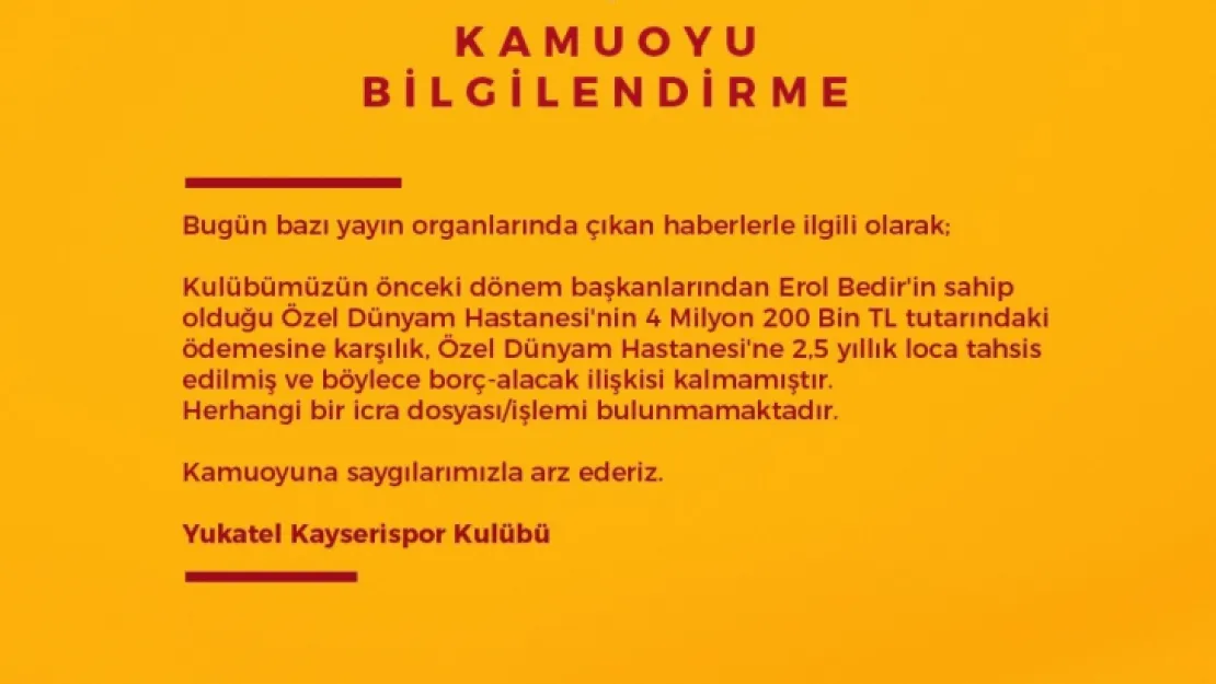 Kayserispor, eski başkana borcunu loca satarak ödedi