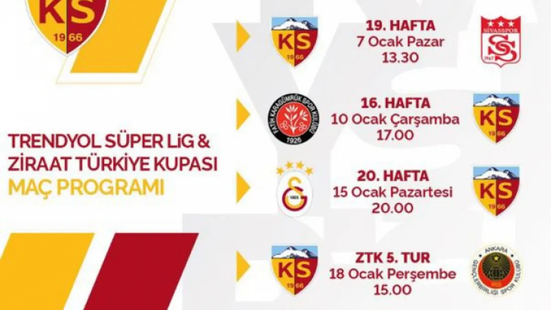 Kayserispor'un 4 maçlık takvimi belli oldu