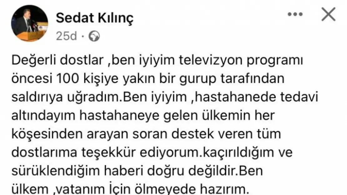 Kılınç'tan saldırı sonrası ilk açıklama