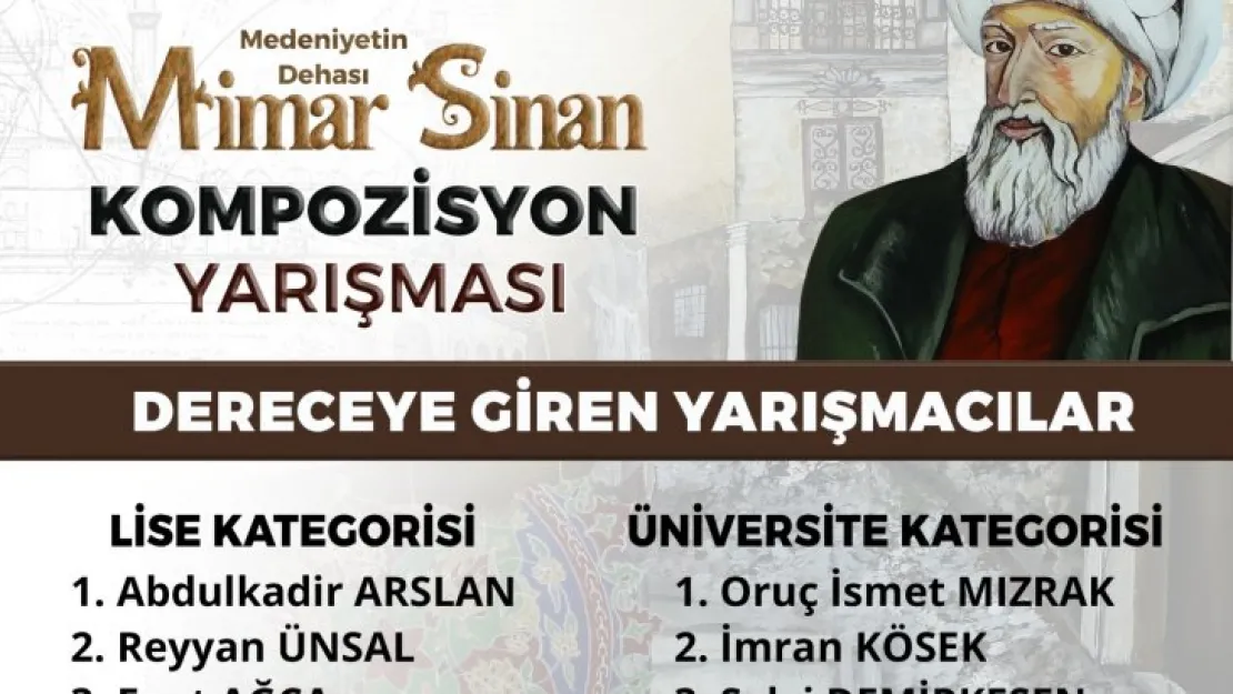 'Medeniyetin Dehası Mimar Sinan' konulu kompozisyon yarışmasında dereceye girenler belli oldu