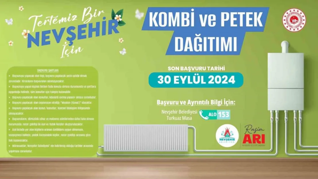 Nevşehir Belediyesi kombi ve petek desteği sağlayacak