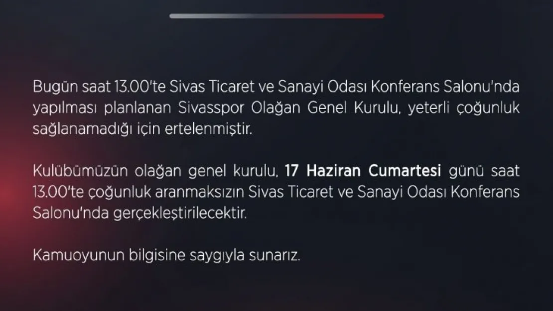 Sivasspor'da olağan genel kurul ertelendi