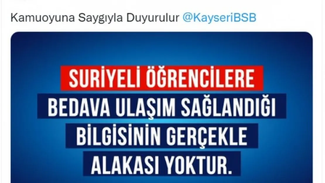 'Suriyeli öğrencilere ulaşım ücretsiz' iddiasıyla ilgili açıklama