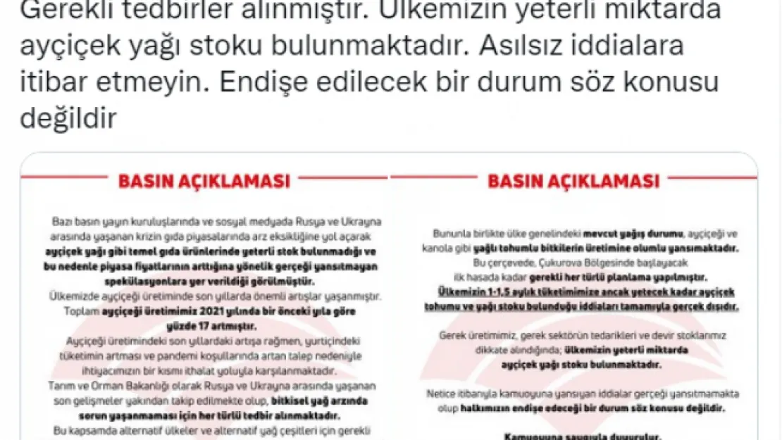 Tarım ve Orman Bakanı Kirişci: 'İddialar tamamıyla gerçek dışıdır'