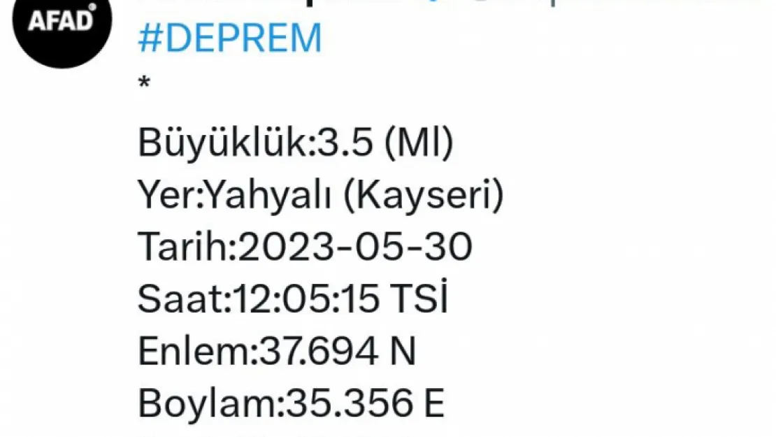 Yahyalı'da deprem: 3.5