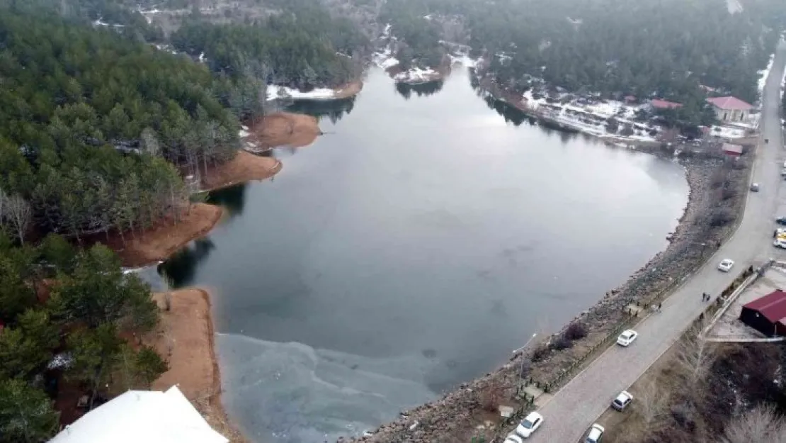 Yozgat Çamlığı Milli Parkı'ndaki gölet kısmen buz tuttu