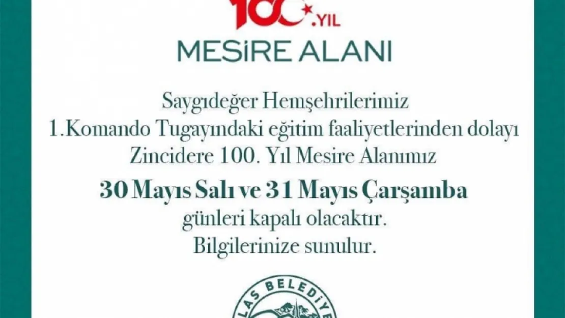 Zincidere Mesire Alanı 2 Gün Kapalı Olacak