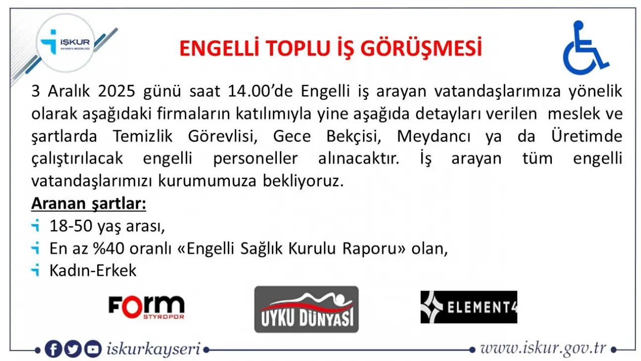 Engelli vatandaşlara yönelik toplu iş görüşmesi gerçekleşecek