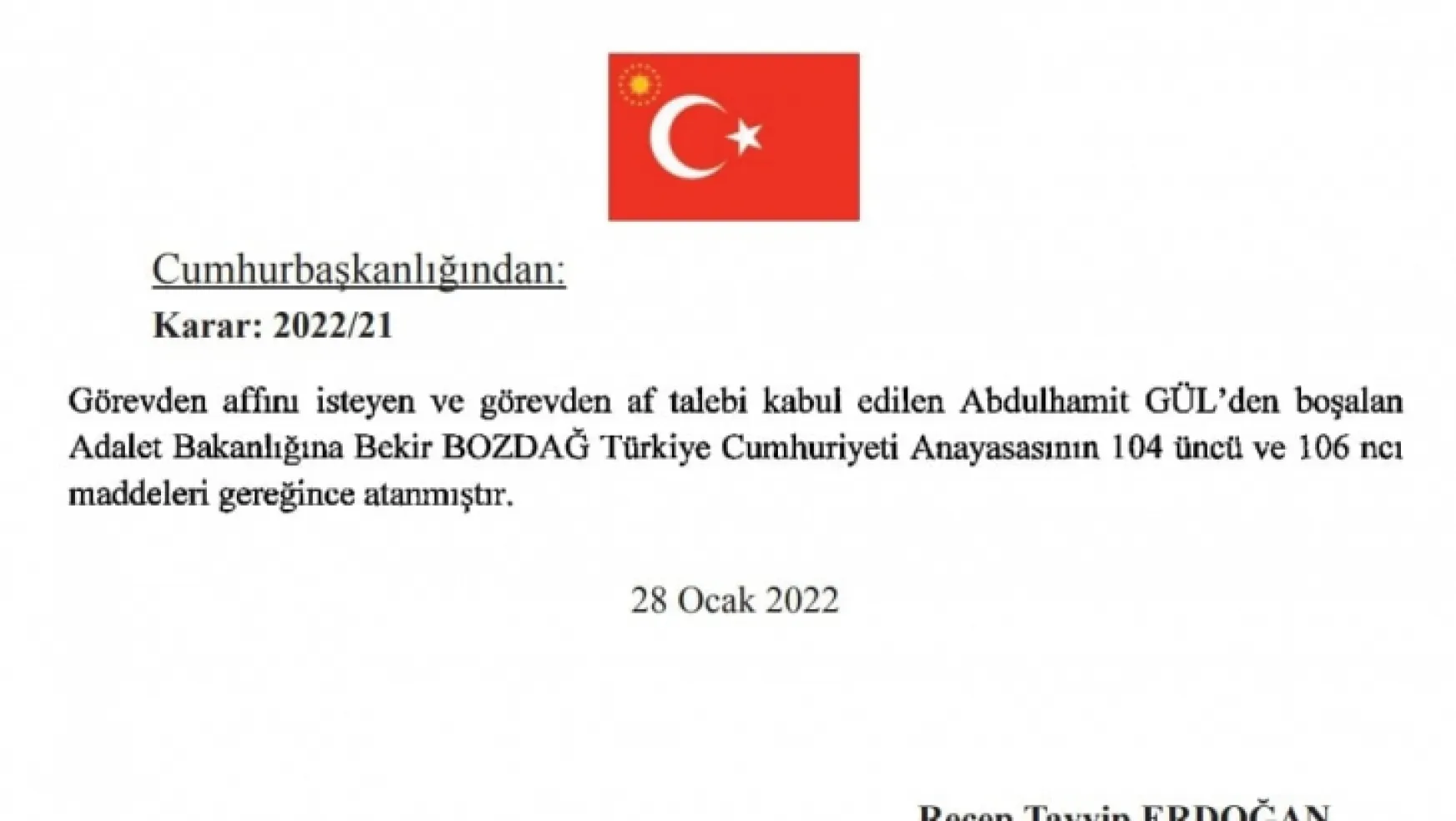 Adalet Bakanı Gül istifa etti, yerine Bekir Bozdağ atandı