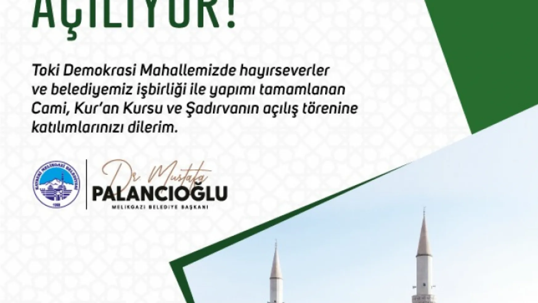 Melikgazi'den Cami açılışı ve 'Taşların İzinde Kayseri' kitap söyleşi programı
