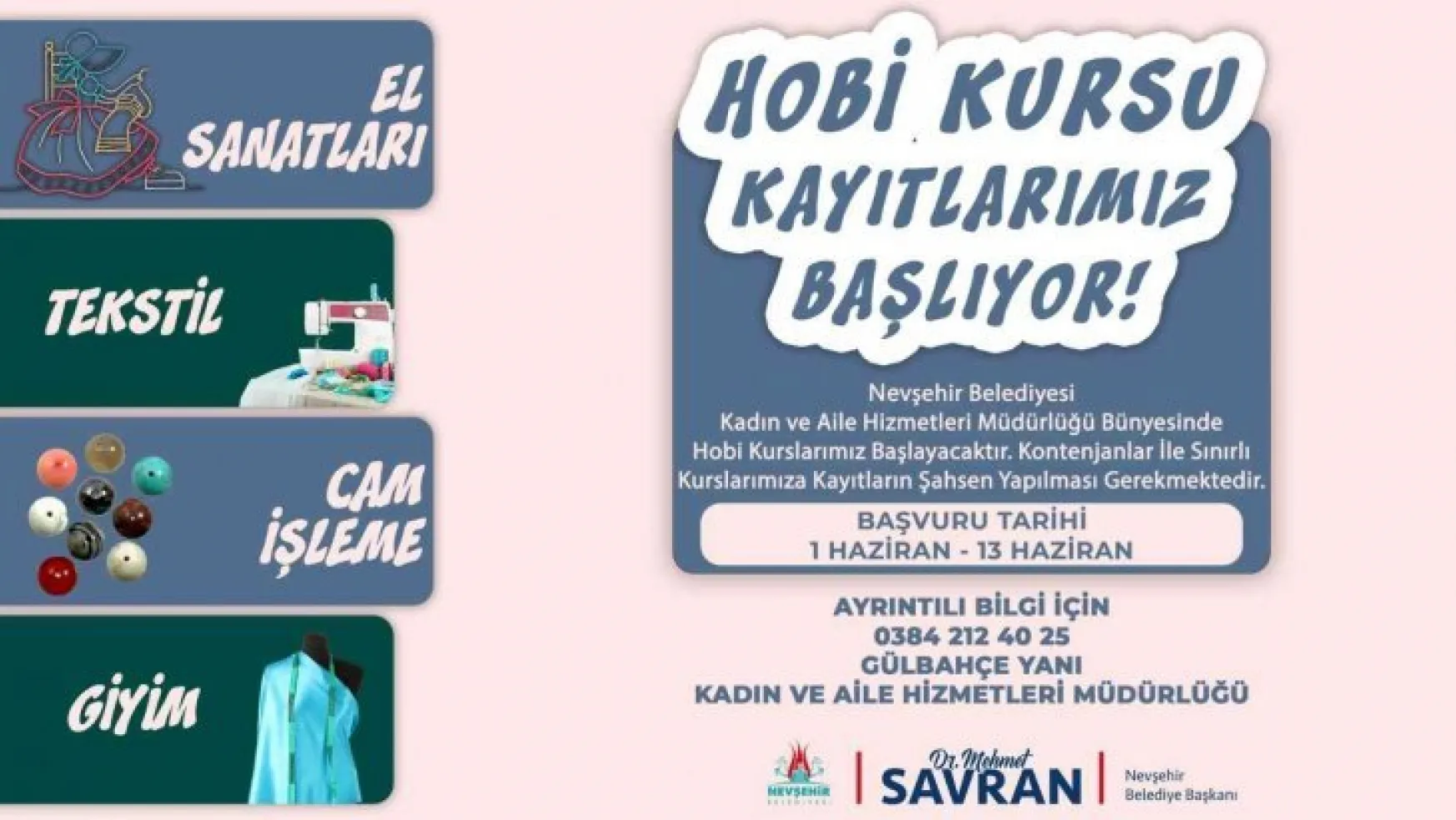 Nevşehir'de 'Hobi Kursları' kayıtları başladı