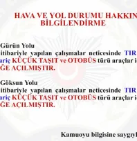 Pınarbaşı- Gürün ve Pınarbaşı Göksun Yolu TIR ve çekici türü araçlar hariç trafiğe açıldı