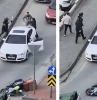 Trafikte tartışma sonrası otomobil sürücüsü ile motokurye kavga etti