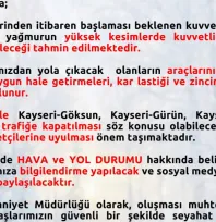 Yola çıkacaklar dikkat: Kayseri'ye 'sarı' kodlu uyarı