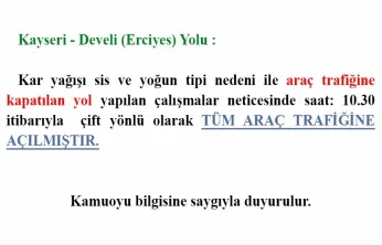 Kayseri-Develi yolu araç trafiğine açıldı