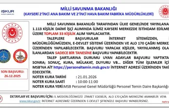 MSB için Kayseri'den 33 kişi istihdam edilecek