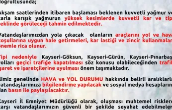 Yola çıkacaklar dikkat: Kayseri'ye 'sarı' kodlu uyarı