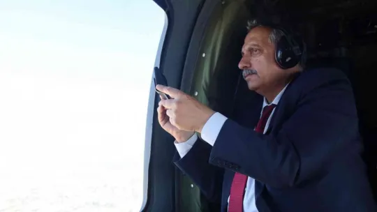 Başkan Yalçın Talas'ı helikopterden denetledi