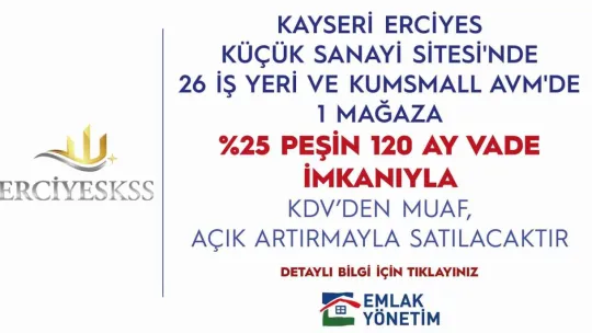 Emlak Yönetim'den Kayseri'de Açık Artırma ile Satılık İşyeri