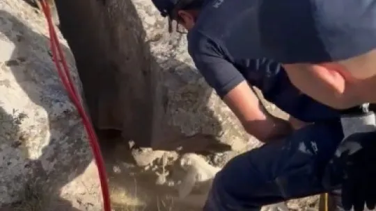 Kayalıklara sıkışan kuzu 2,5 saatlik çalışma ile kurtarıldı