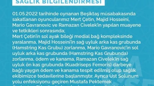Kayserispor'dan sağlık bilgilendirmesi