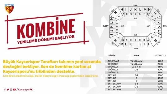 Kayserispor, kombine bilet fiyatlarını belirledi