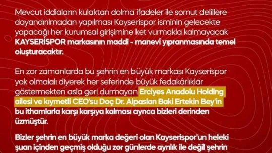Kayserispor taraftarından bildiri