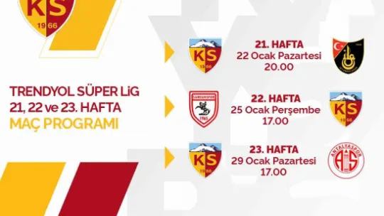 Kayserispor'un 3 haftalık maç programı belli oldu
